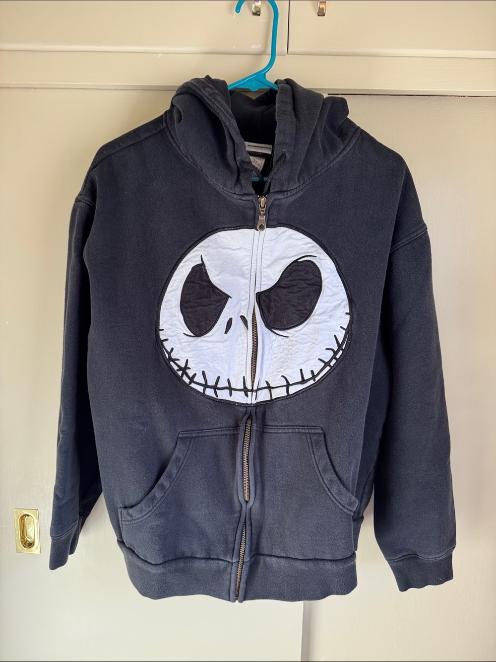 Disney Black Zip-Up Hoodie with White Jack Skellington Face